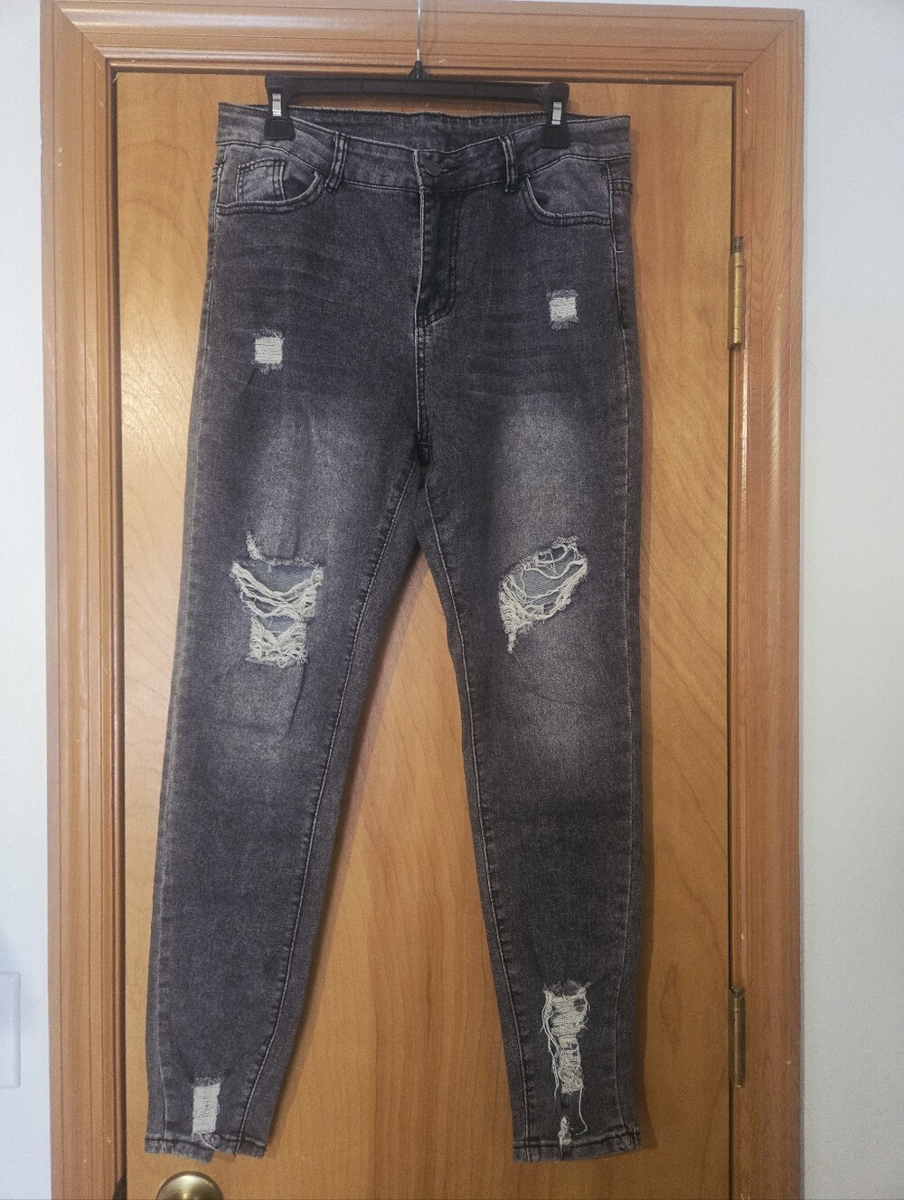 Women's Distressed Black Grey Slim Jeans Size L